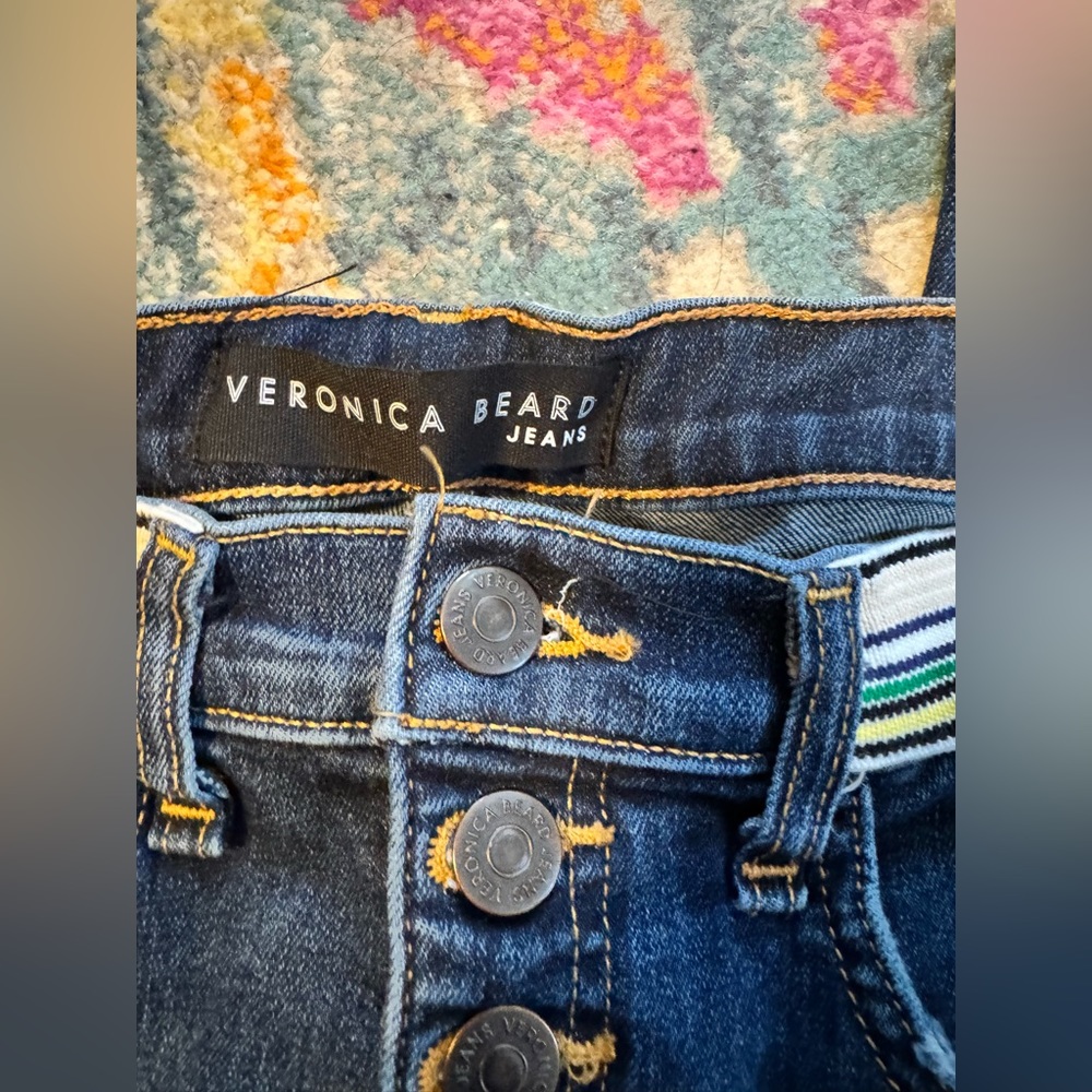 Veronica Beard 27” Jeans Carolyn Baby Boot Raw Hem cropped Front Button - Picture 4 of 9
